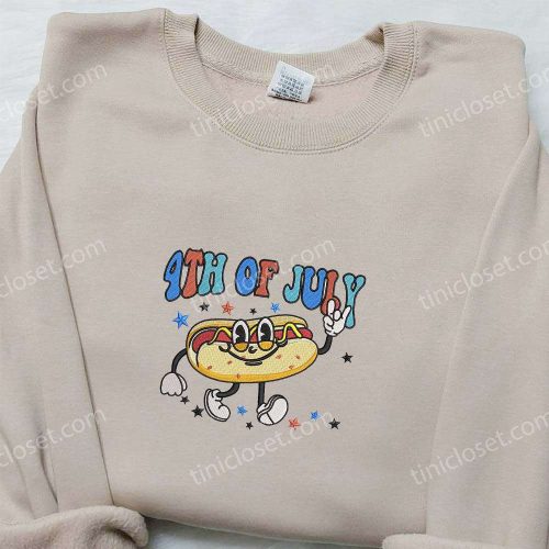 4th of July Hotdog Embroidered Shirt: Funny Gift for National Day