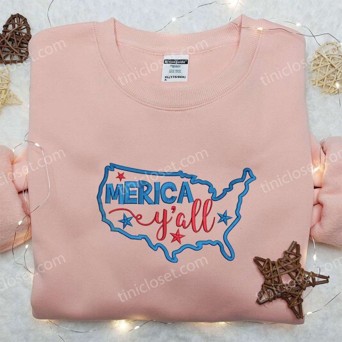 Merica Y all Map Embroidered Shirt: Best 4th of July Patriotic Shirts & National Day Gifts