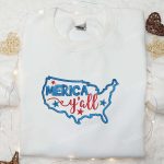 Merica Y all Map Embroidered Shirt: Best 4th of July Patriotic Shirts & National Day Gifts