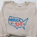 Merica Y all Map Embroidered Shirt: Best 4th of July Patriotic Shirts & National Day Gifts