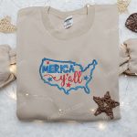 Merica Y all Map Embroidered Shirt: Best Patriotic 4th of July Gift