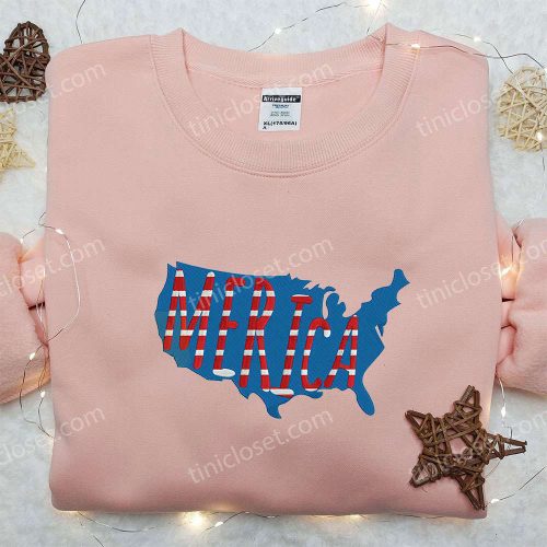 USA Map Embroidered Shirt Best 4th of July Patriotic Shirts & National Day Gifts