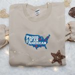 4th of July USA Map Embroidered Shirt: Proud American Best Patriotic Shirts & National Day Gifts