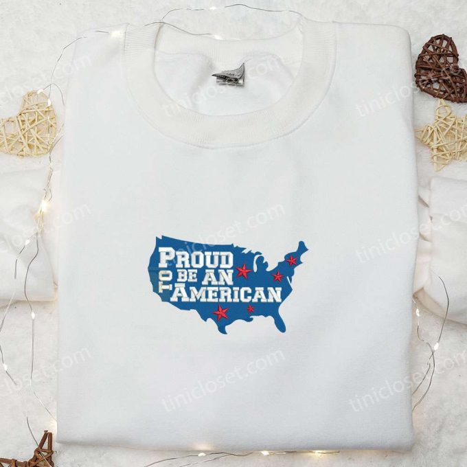 4th of July USA Map Embroidered Shirt: Proud American Best Patriotic Shirts & National Day Gifts