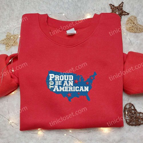 4th of July USA Map Embroidered Shirt: Proud American Best Patriotic Shirts & National Day Gifts