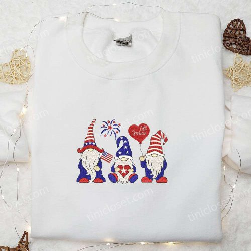 4th of July Gnomes Patriotic Embroidered Shirt – All American National Day Gifts