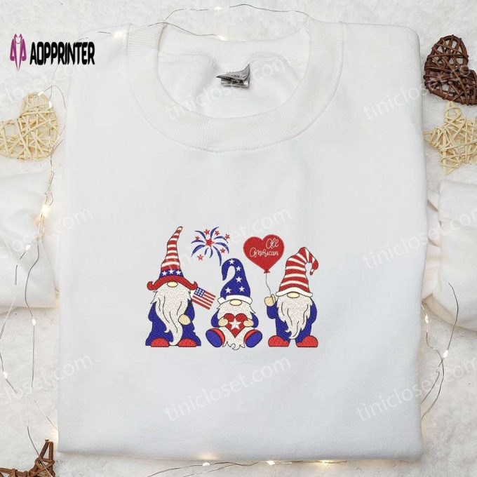 4th of July Gnomes Patriotic Embroidered Shirt – All American National Day Gifts