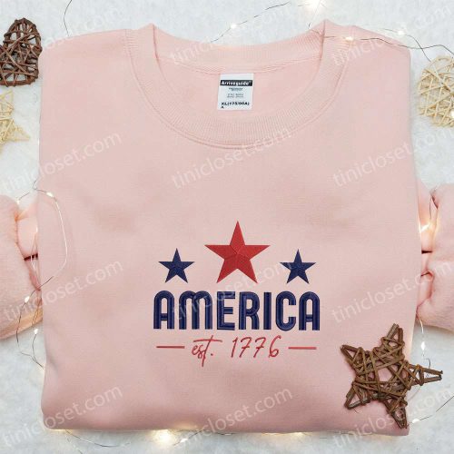 Celebrate 4th of July with America Est 1776 Embroidered Shirt!