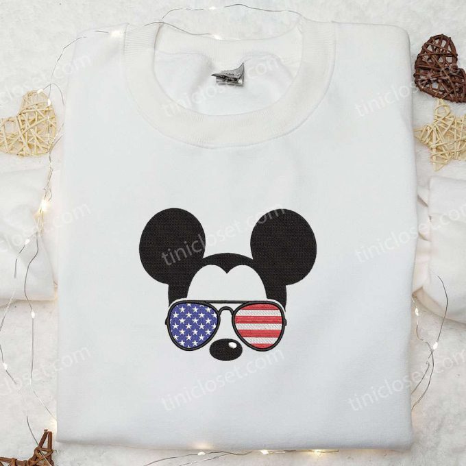 America Mickey Mouse Embroidered Shirt: Disney Patriotic Favorite with Glasses Best Patriotic Shirts