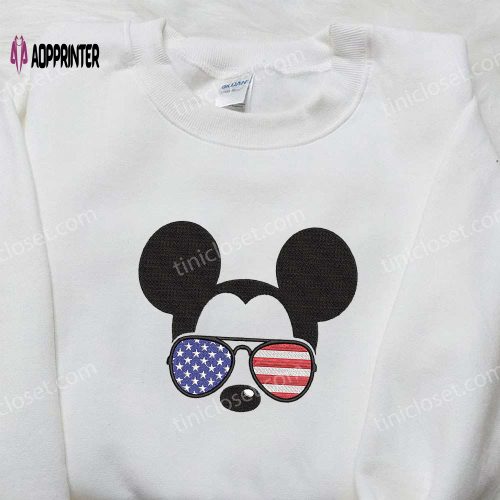 America Mickey Mouse Embroidered Shirt: Disney Patriotic Favorite with Glasses Best Patriotic Shirts