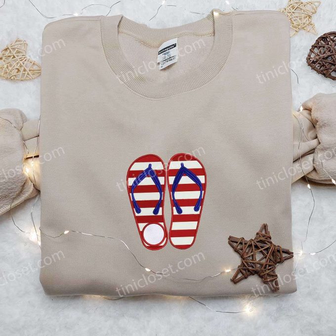 America Monogram Flip Flop Embroidered Shirt: Best Patriotic Shirts & National Day Gifts