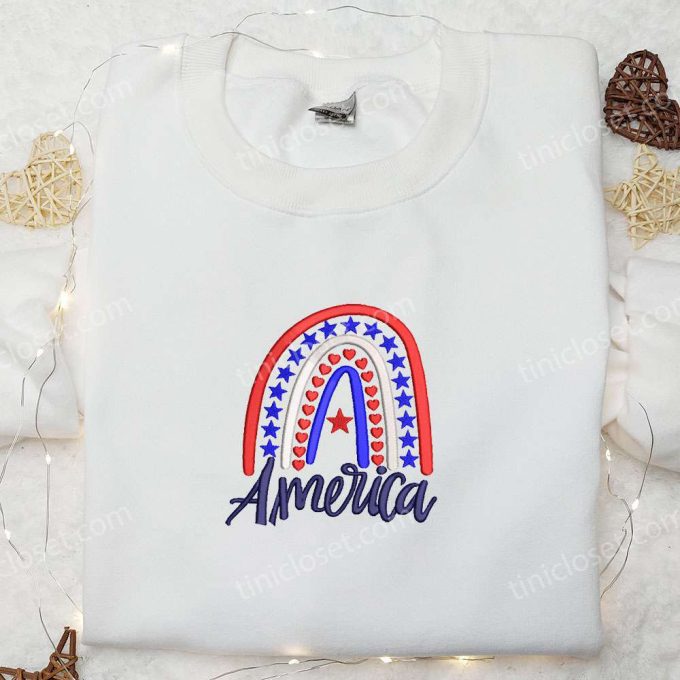 Shop the Best Patriotic America Rainbow Embroidered Shirt – Perfect National Day Gifts!