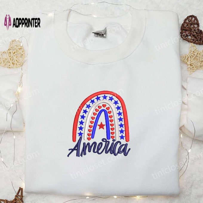 Shop the Best Patriotic America Rainbow Embroidered Shirt – Perfect National Day Gifts!