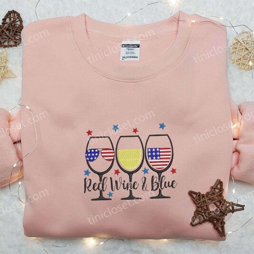 America Red White & Blue Wine Glass Shirt – Best Patriotic Shirts & National Day Gifts