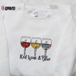 Show Your Patriotic Spirit with America Red White and Blue Wine Glass Embroidered Shirt – Perfect National Day Gift!