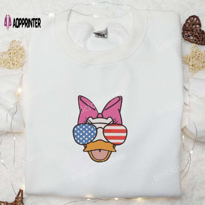 Stylish American Daisy Duck Embroidered Shirt with Glasses – Perfect Disney National Day Gift