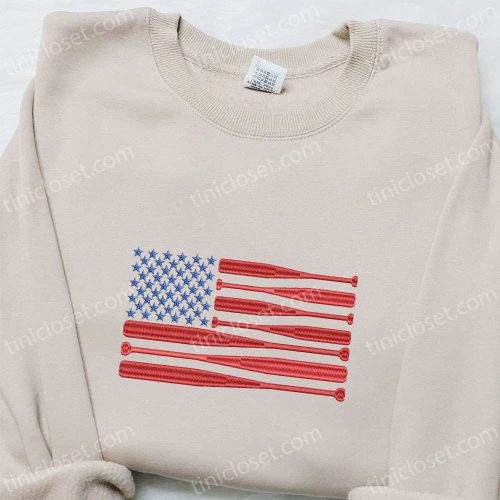 Show Your Patriotism with Embroidered American Flag Baseball Bat Shirt