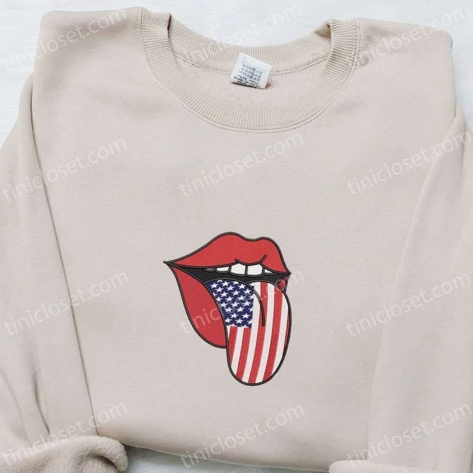 Show Your Patriotism with the American Flag Tongue July 4th Embroidered Shirt