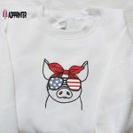 American Piggy Embroidered Shirt: Unique Animal Gift for National Day