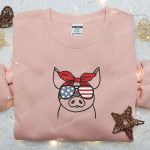 American Piggy Embroidered Shirt: Unique Animal Gift for National Day