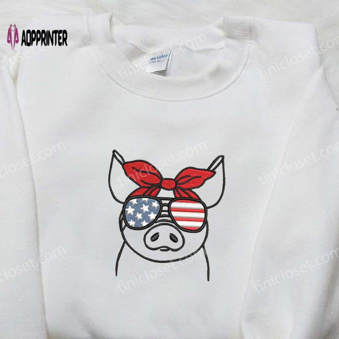 American Piggy Embroidered Shirt: Unique Animal Gift for National Day