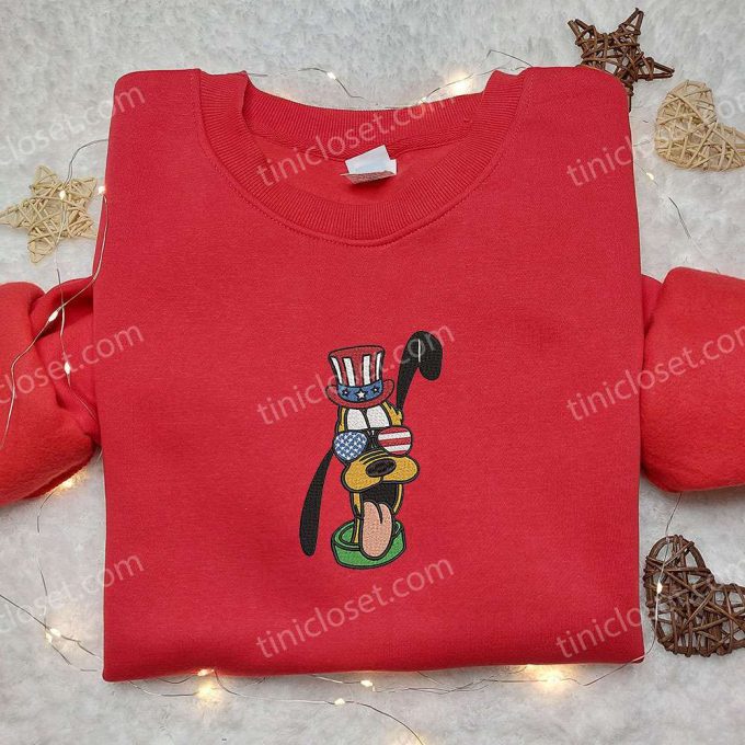 American Pluto Embroidered Shirt: Disney National Day Gifts with Glasses