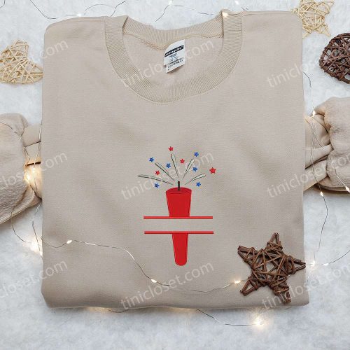 Get Festive with American Red Firecracker Embroidered Shirt – Top National Day Gift & Best Patriotic Shirt!