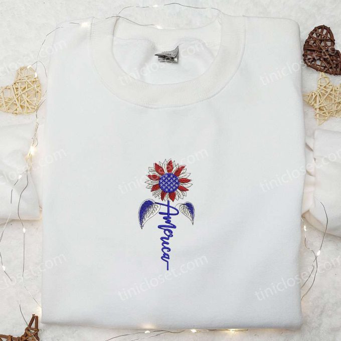 Shop the Best American Sunflower Embroidered Shirt – Perfect National Day Gift