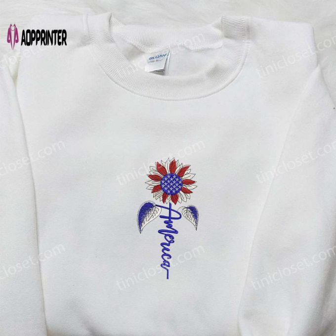 Shop the American Sunflower Embroidered Shirt – Perfect National Day Gift Best Patriotic Shirt!