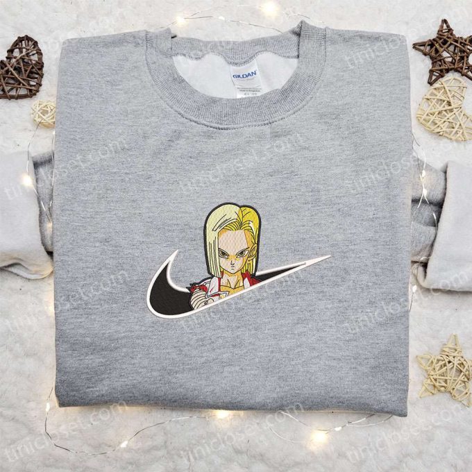 Anime-inspired Android 18 x Nike Swoosh Embroidered Shirt – Dragon Ball & Nike Inspired Design