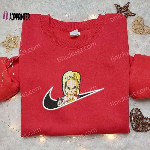 Anime-inspired Android 18 x Nike Swoosh Embroidered Shirt – Dragon Ball & Nike Inspired Design