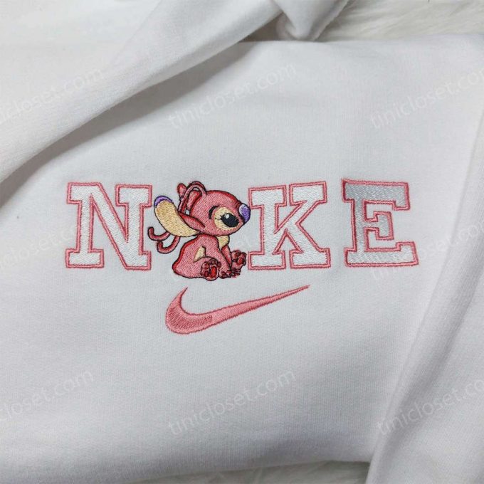 Angel Stitch Nike Embroidered Sweatshirt Lilo & Stitch Hoodie – Custom Nike Logo Shirt