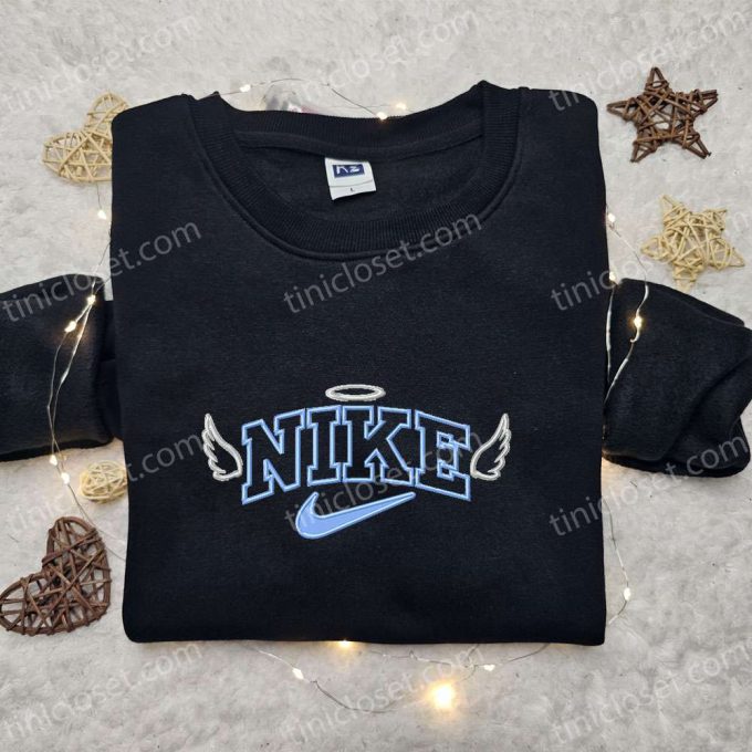 Custom Nike Embroidered Shirt: Angel Wings Design Perfect Family Gift