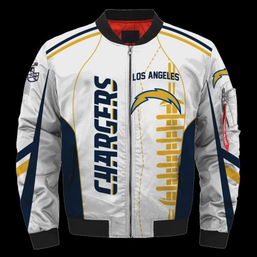 Angeles Chargers Pattern Bomber Jacket – White