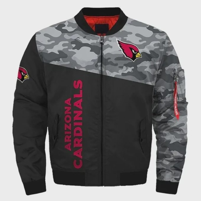 Arizona Cardinals Camo Pattern Bomber Jacket – Black And Gray