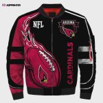 Arizona Cardinals Logo Fire Ball Pattern Bomber Jacket – Black And Red