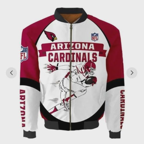 Arizona Cardinals Players Running Pattern Bomber Jacket – White And Red