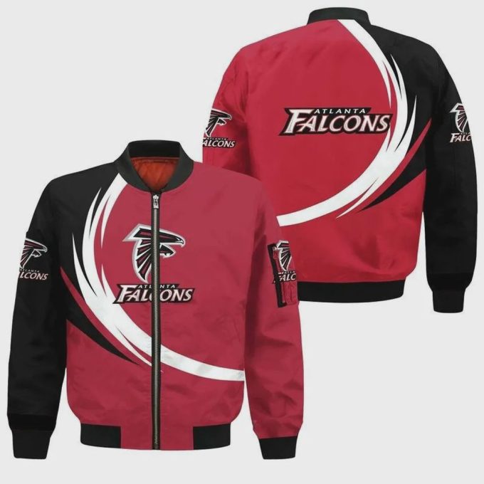 Atlanta Falcons Logo Curve Pattern Bomber Jacket – Red Black