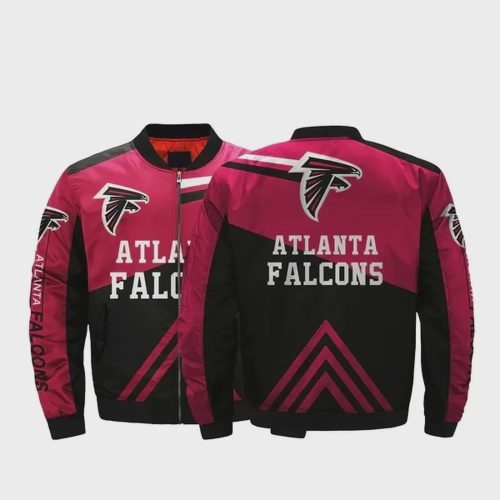 Atlanta Falcons Logo Pattern Bomber Jacket – Black And Dark Pink