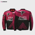 Atlanta Falcons Logo Pattern Bomber Jacket – Black And Dark Pink