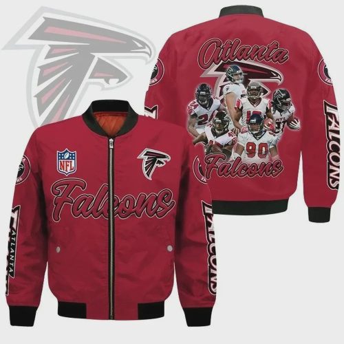 Atlanta Falcons Players Logo Pattern Bomber Jacket – Red