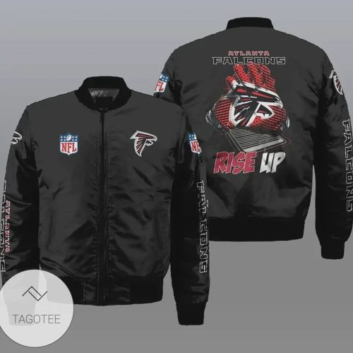 Atlanta Falcons Team Logo Pattern Bomber Jacket – Black