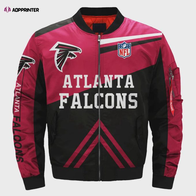 Atlanta Falcons Team Logo Pattern Bomber Jacket – Black And Red