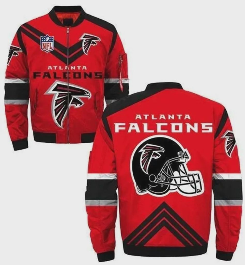 Atlanta Falcons Team Logo Pattern Bomber Jacket – Red And Black