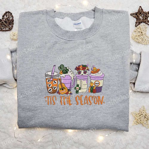 Autumn Tis The Season Latte Embroidered Shirt – Vintage Halloween Gift for Family