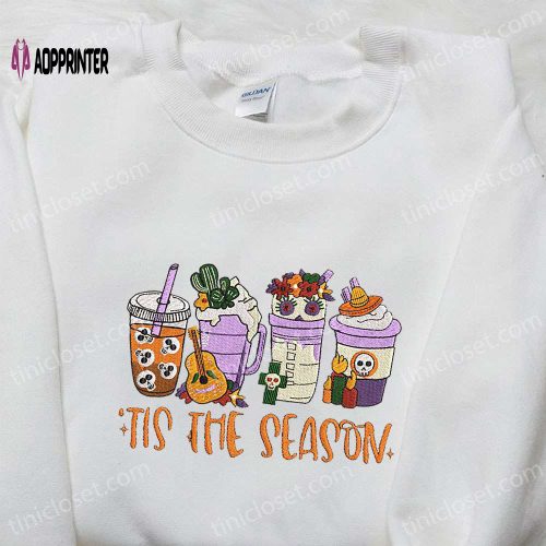 Tis The Season Fall Hocus Pocus Latte Embroidered Shirt – Retro Fall Gift for Family