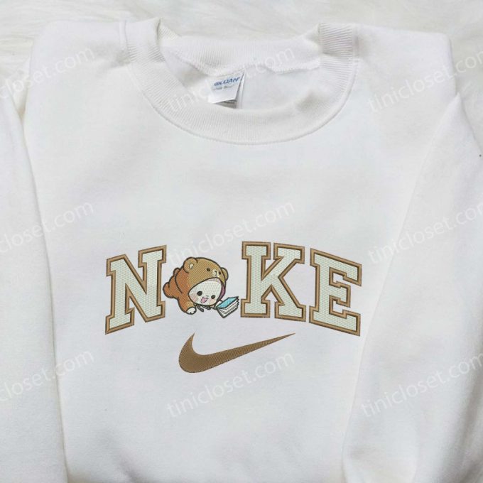 Adorable Baby Bear Mocha x Nike Swoosh Embroidered Shirt – Cartoon & Nike Embroidery