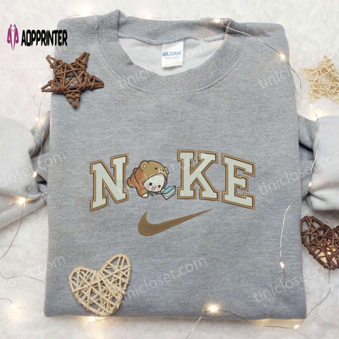 Adorable Baby Bear Mocha x Nike Swoosh Embroidered Shirt – Cartoon & Nike Embroidery