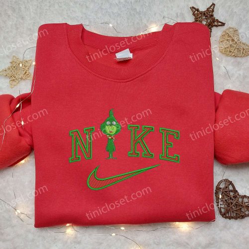 Baby Grinch x Nike Embroidered Shirt: Unique Movie Characters Design on Nike Shirt