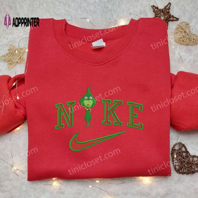 Baby Grinch x Nike Embroidered Shirt: Unique Movie Characters Design on Nike Shirt